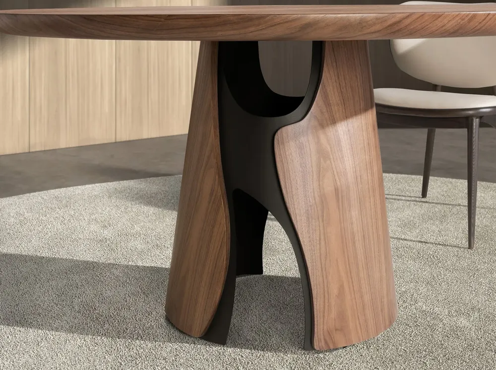 Dining Tables - Round dining table in walnut and black epoxy steel - ANGEL CERDÁ