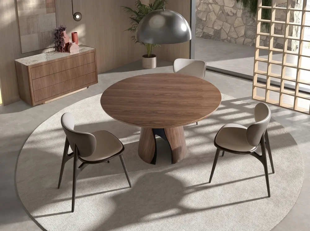 Dining Tables - Round dining table in walnut and black epoxy steel - ANGEL CERDÁ