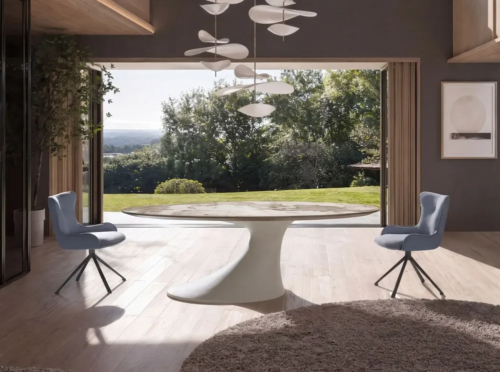 Chairs - Swivel chair in blue fabric - ANGEL CERDÁ