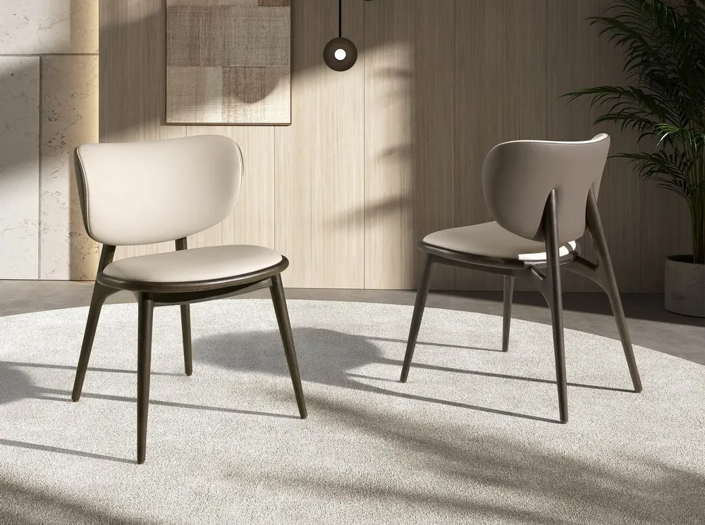 Chaises - Chaise en similicuir crème et gris foncé - ANGEL CERDÁ