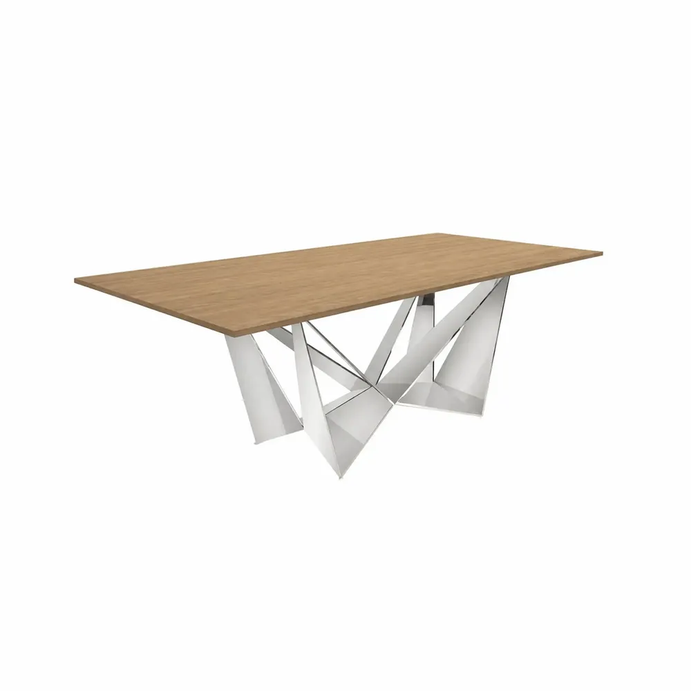 TV stands - Rectangular oak and chrome steel dining table - ANGEL CERDÁ
