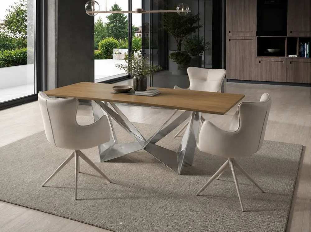 TV stands - Rectangular oak and chrome steel dining table - ANGEL CERDÁ