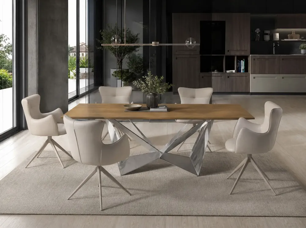 TV stands - Rectangular oak and chrome steel dining table - ANGEL CERDÁ