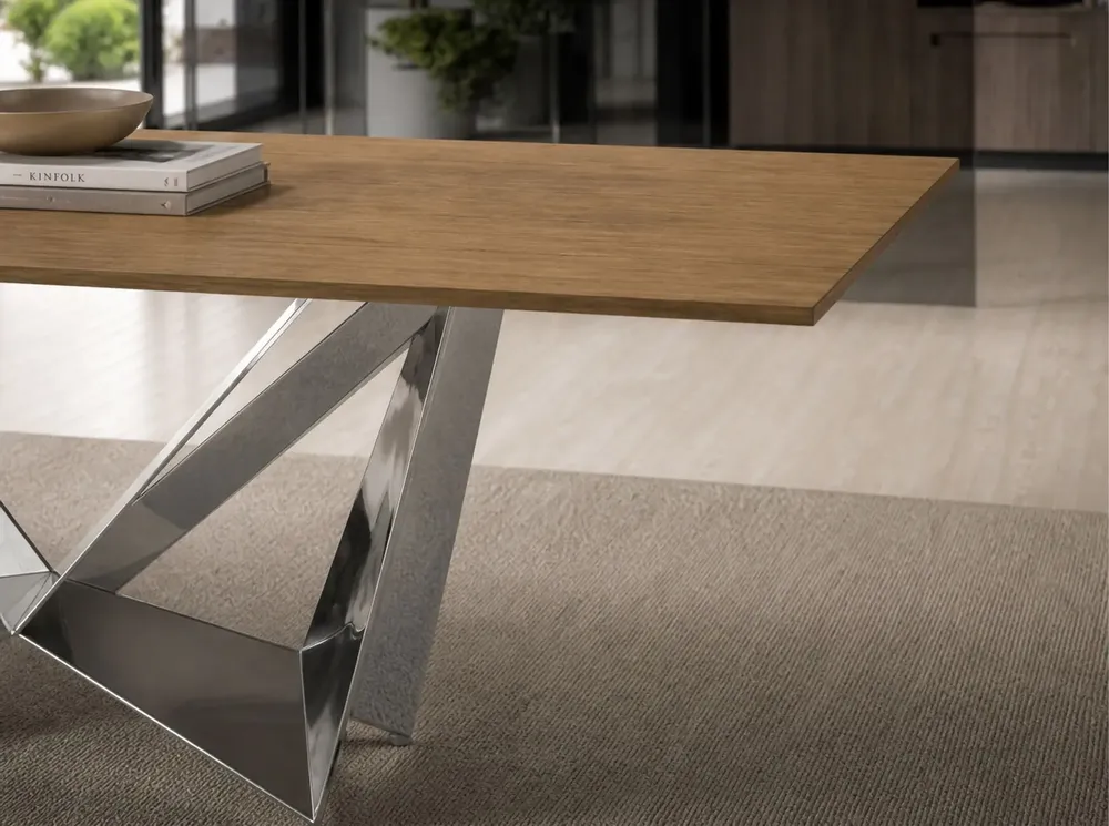 TV stands - Rectangular oak and chrome steel dining table - ANGEL CERDÁ