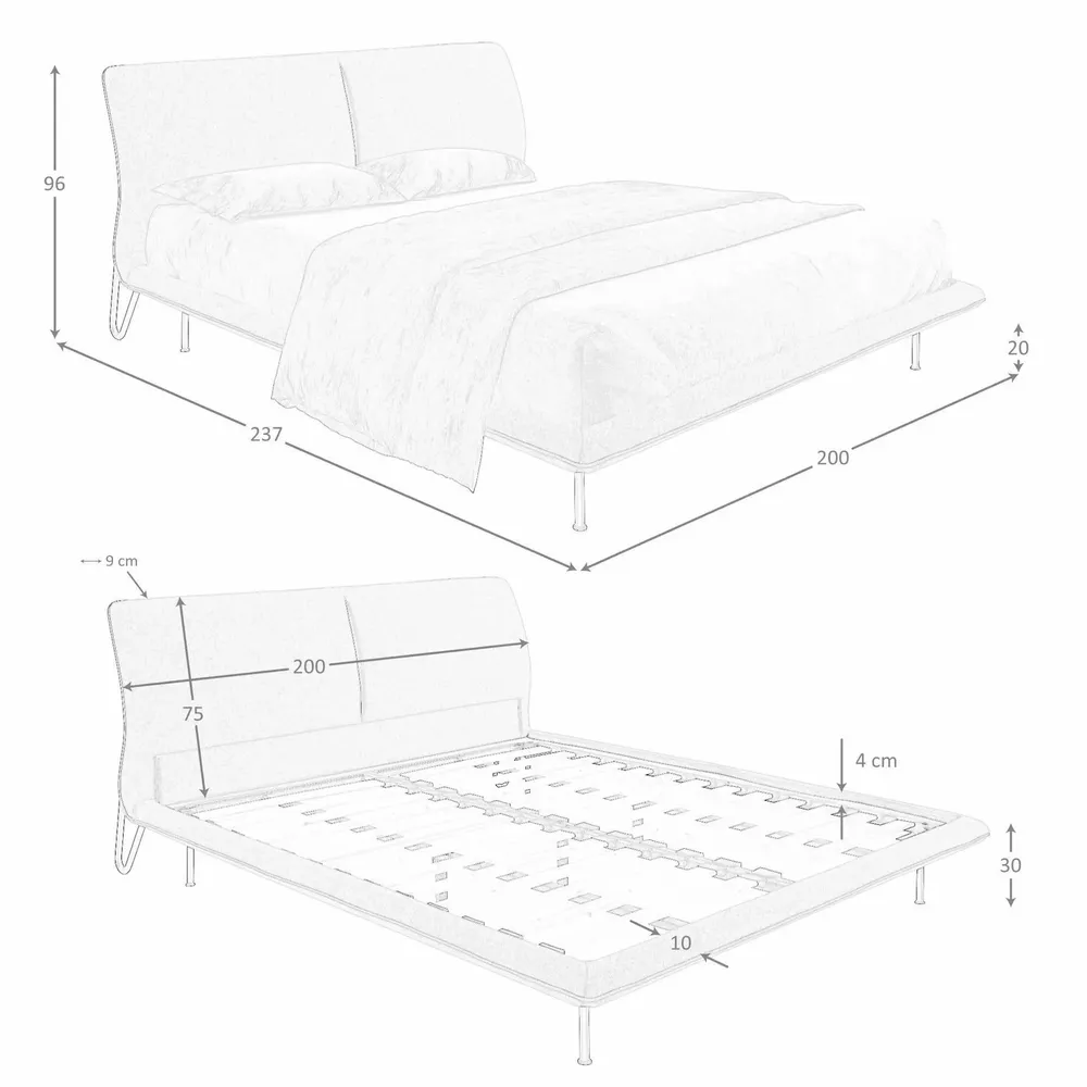 Beds - Dark grey fabric bed - ANGEL CERDÁ