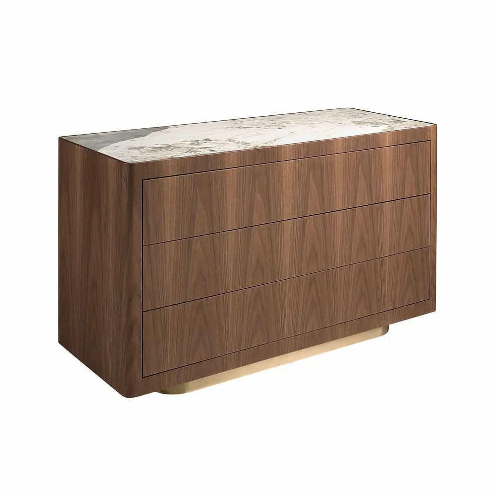 Chests of drawers - Chest of drawers in walnut, polished gold steel and porcelain marble top - ANGEL CERDÁ