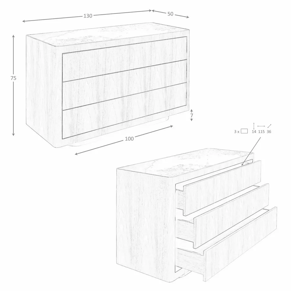 Chests of drawers - Chest of drawers in walnut, polished gold steel and porcelain marble top - ANGEL CERDÁ