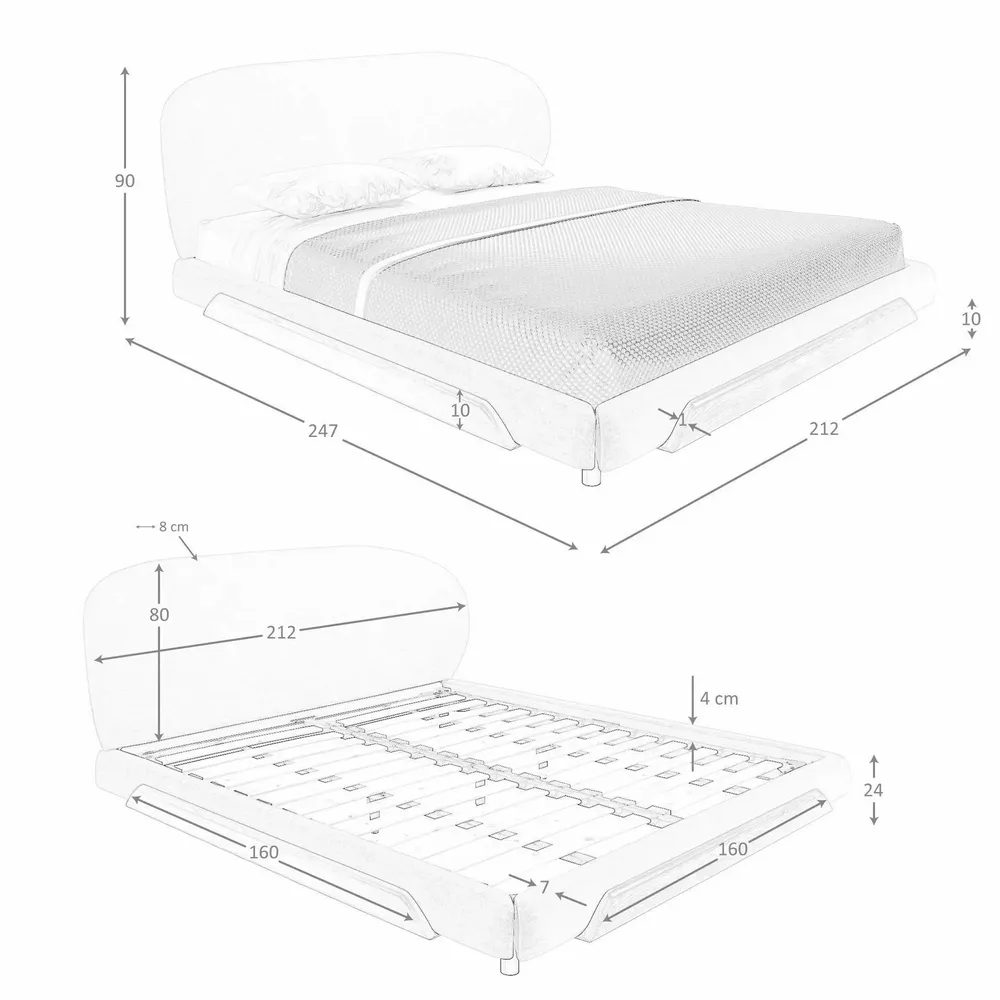 Beds - Light grey fabric bed - ANGEL CERDÁ