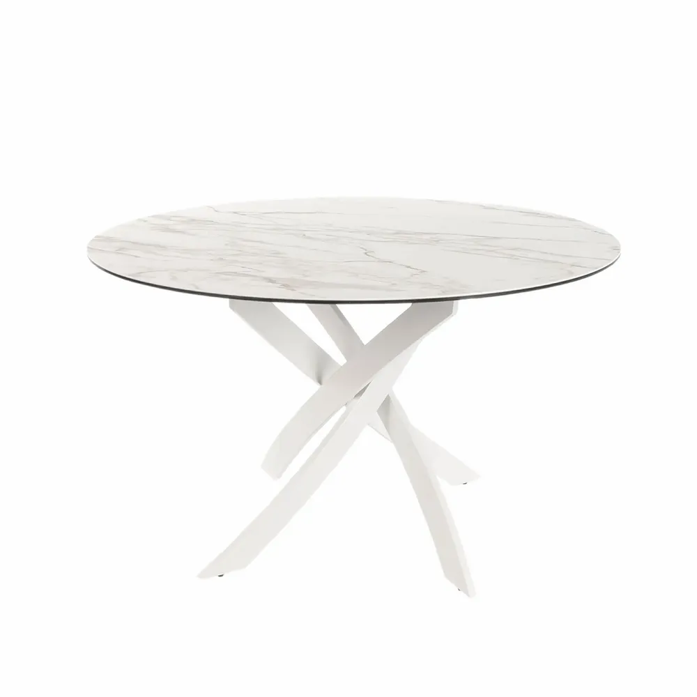 Tables Salle à Manger - Table à manger ronde en marbre céramique et acier blanc - ANGEL CERDÁ
