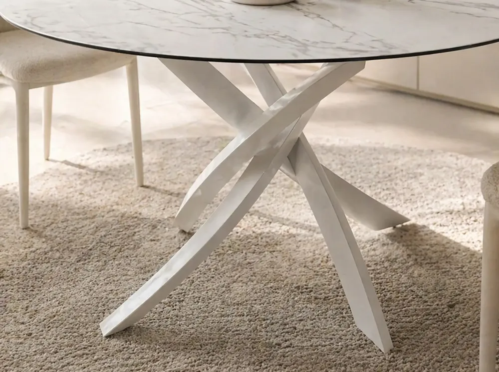 Tables Salle à Manger - Table à manger ronde en marbre céramique et acier blanc - ANGEL CERDÁ