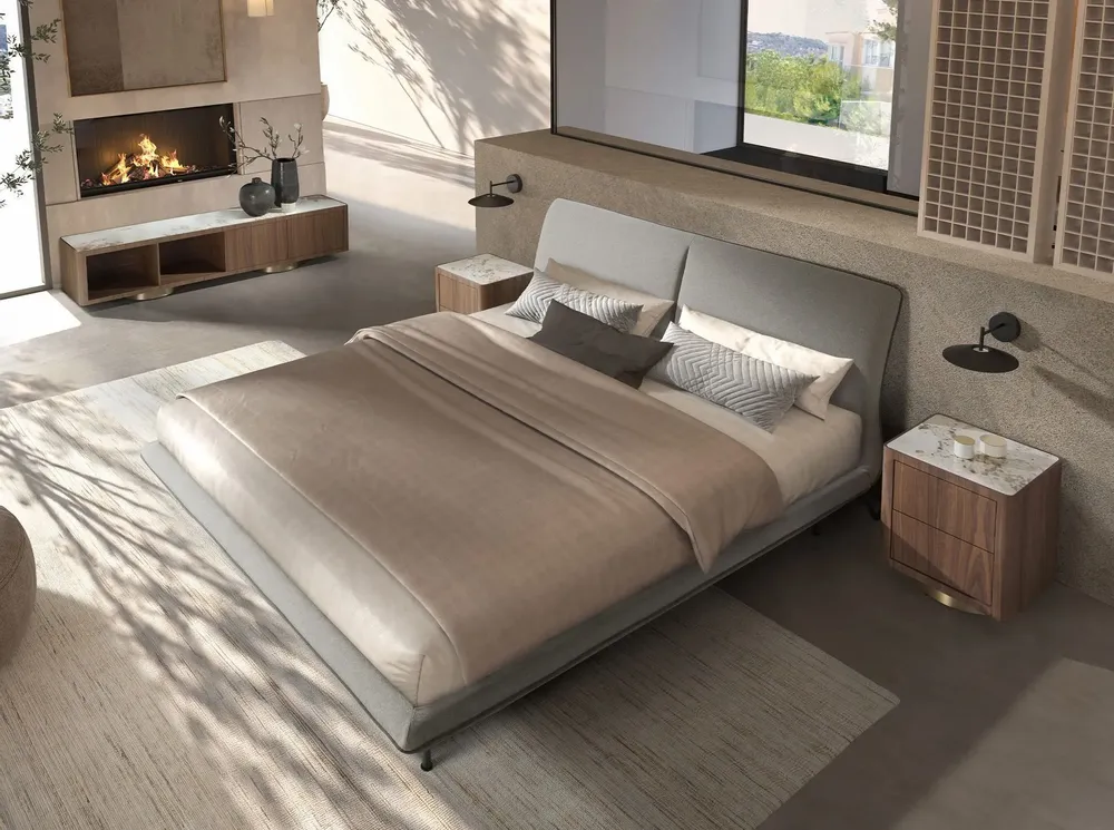 Night tables - Bedside table in walnut, polished gold steel and porcelain marble top - ANGEL CERDÁ