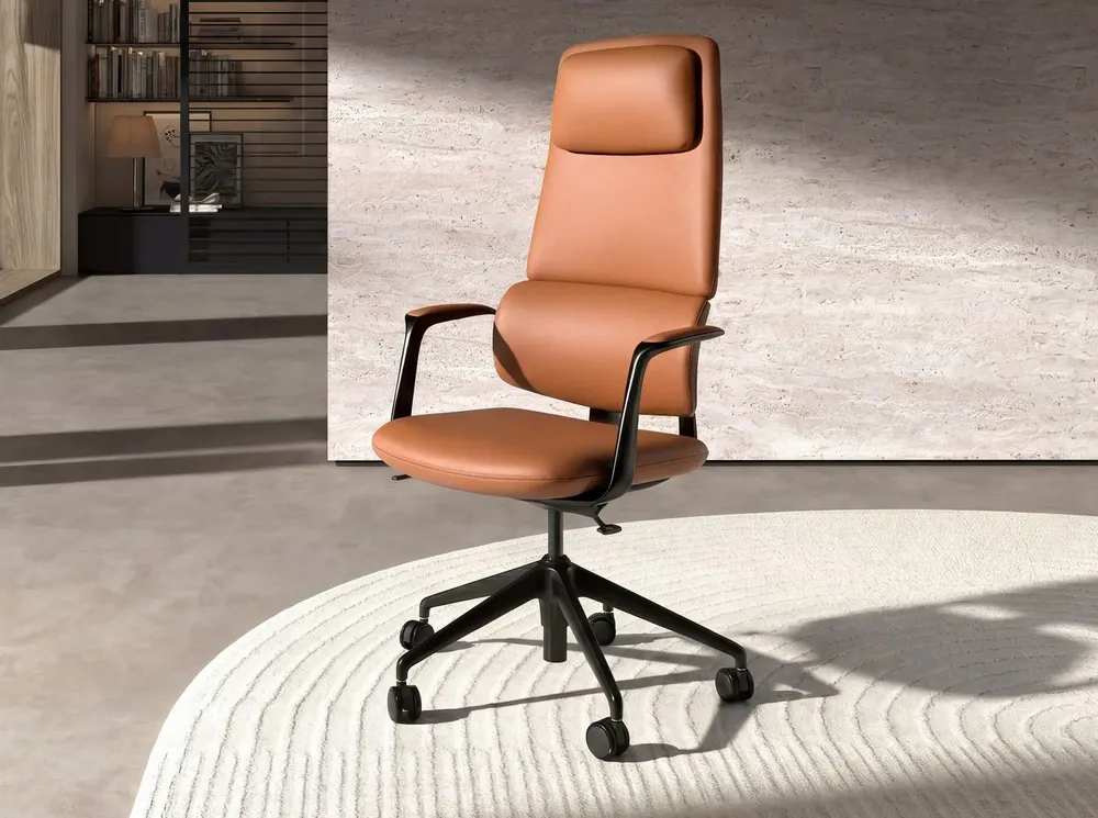 Desks - Swivel office chair in brown leatherette - ANGEL CERDÁ