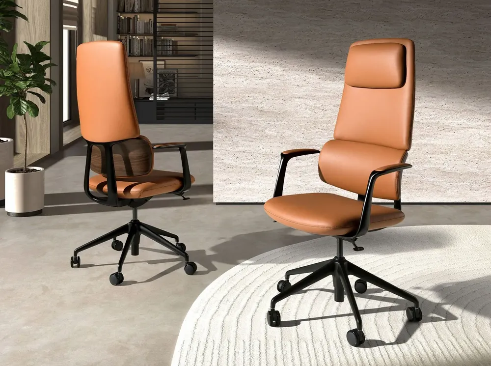 Desks - Swivel office chair in brown leatherette - ANGEL CERDÁ