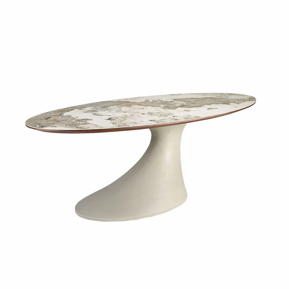 Dining Tables - Oval dining table in porcelain marble and sand-coloured epoxy fiberglass - ANGEL CERDÁ