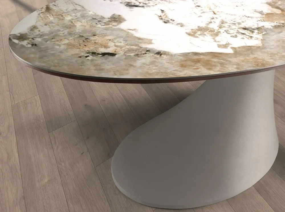Dining Tables - Oval dining table in porcelain marble and sand-coloured epoxy fiberglass - ANGEL CERDÁ