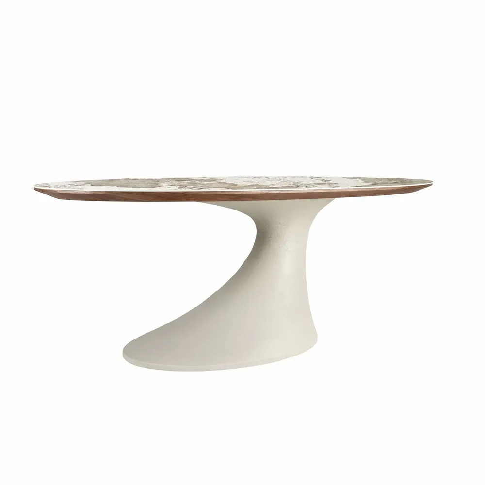 Dining Tables - Oval dining table in porcelain marble and sand-coloured epoxy fiberglass - ANGEL CERDÁ