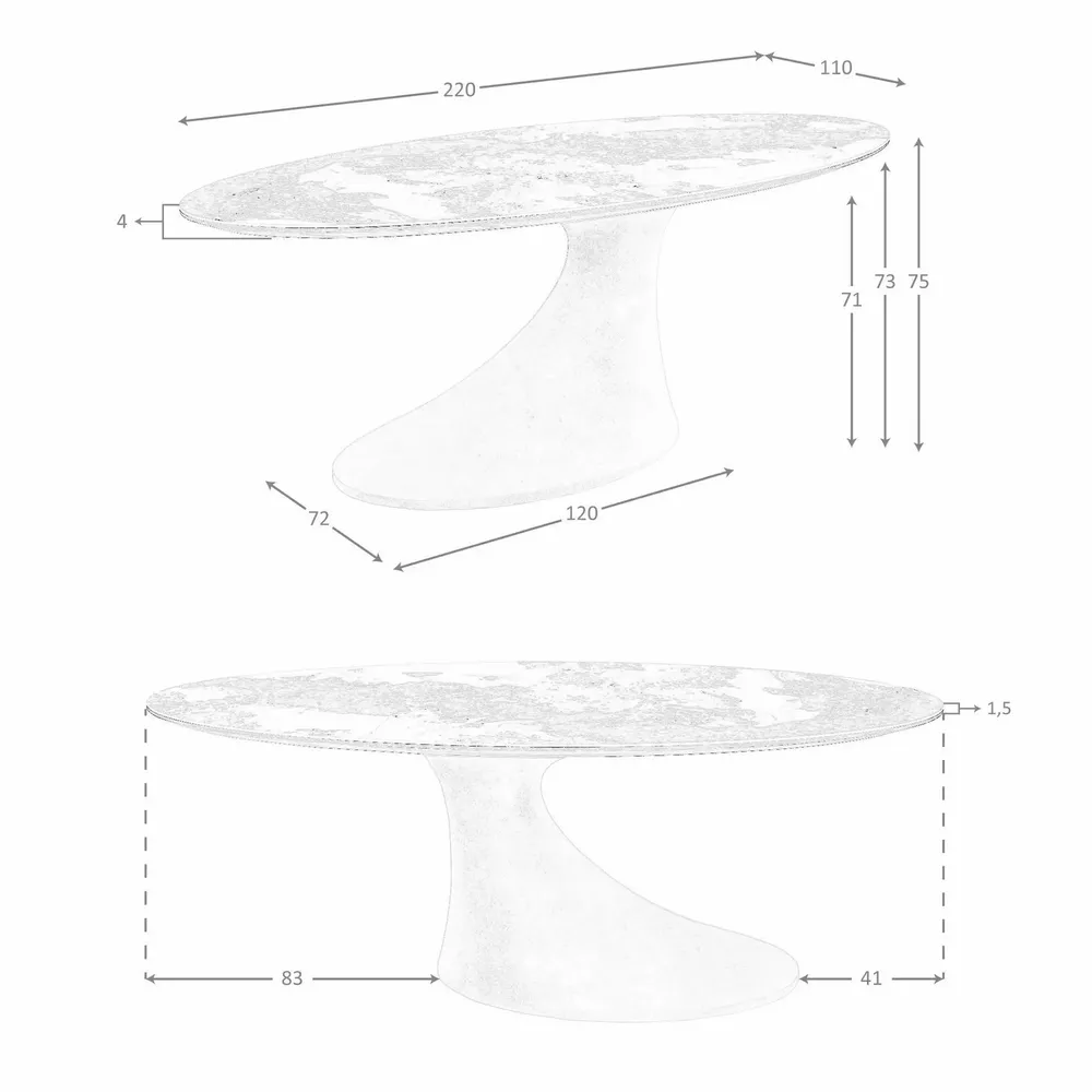 Dining Tables - Oval dining table in porcelain marble and sand-coloured epoxy fiberglass - ANGEL CERDÁ