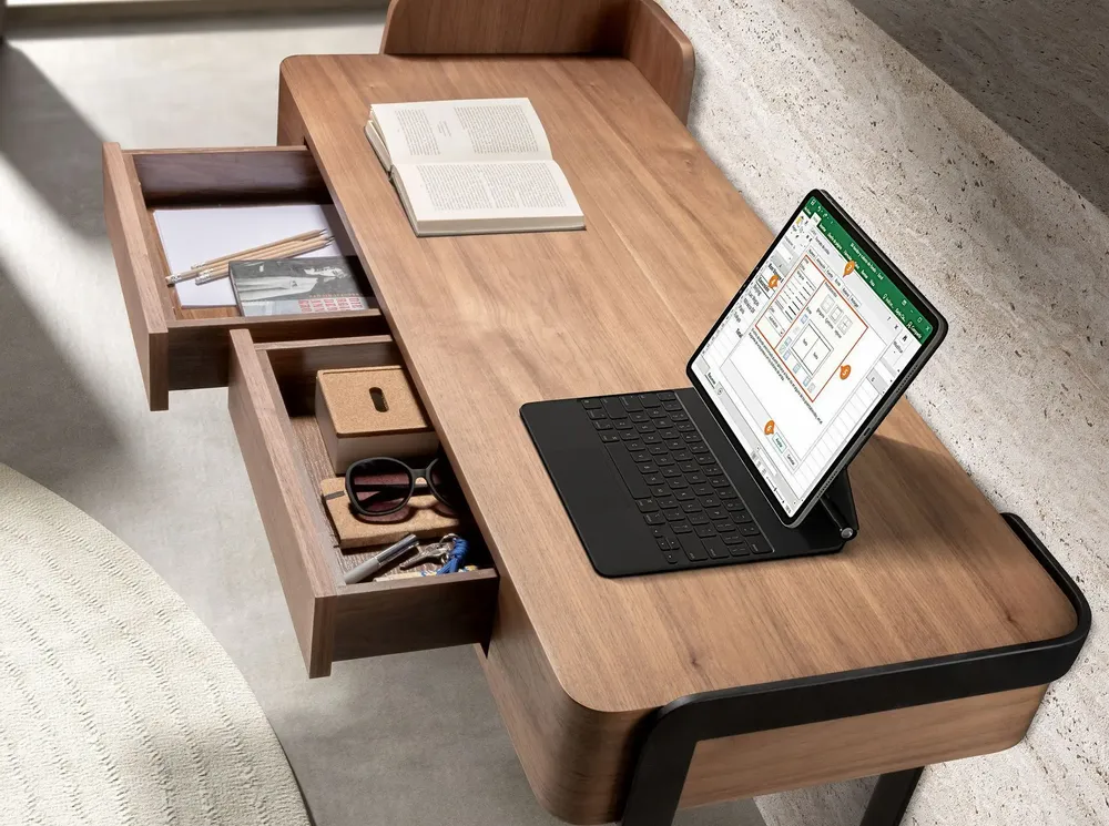 Desks - Desk in walnut and black epoxy steel - ANGEL CERDÁ