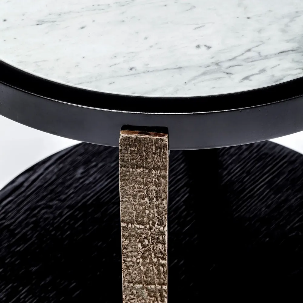 Console table - Ida Round Side Table Black Marble top Sandbrushed Oak, Cast Bronze leg - DUISTT