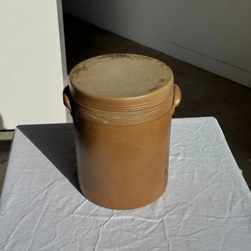 Food storage - Very large orange raw stoneware pot with lid and handles H26 D20 - OFFICE OBJETS