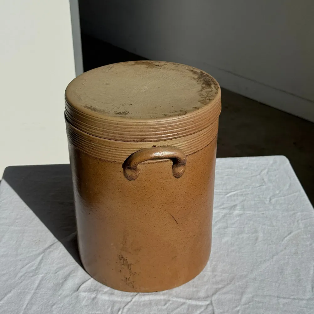 Food storage - Very large orange raw stoneware pot with lid and handles H26 D20 - OFFICE OBJETS