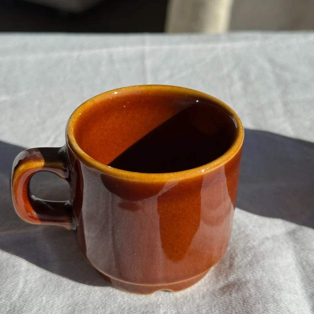 Mugs - Set of 6 vintage glazed brown ceramic espresso cups with saucer - OFFICE OBJETS