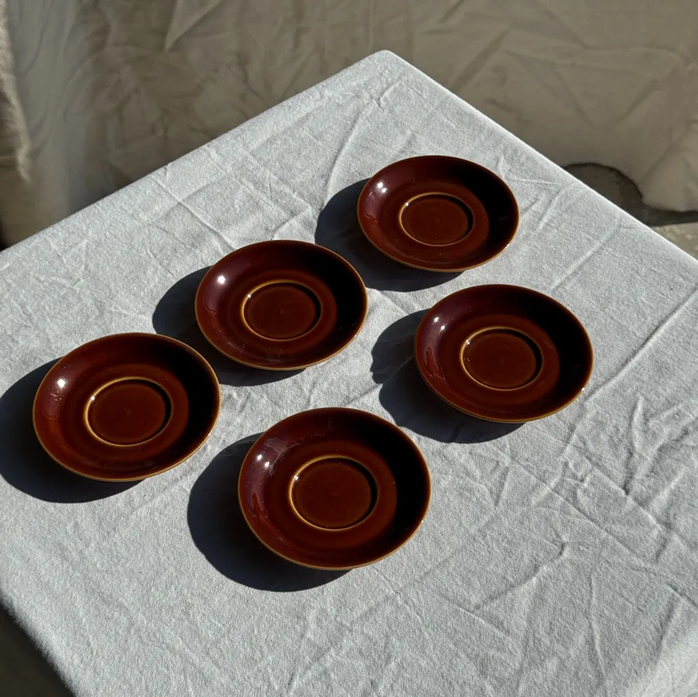 Mugs - Set of 6 vintage glazed brown ceramic espresso cups with saucer - OFFICE OBJETS