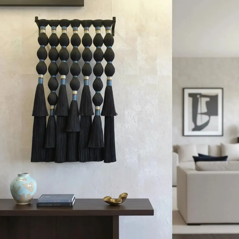 Autres décorations murales - Echo Noir : décoration murale en macramé cubique faite à la main - SARMAL DESIGN