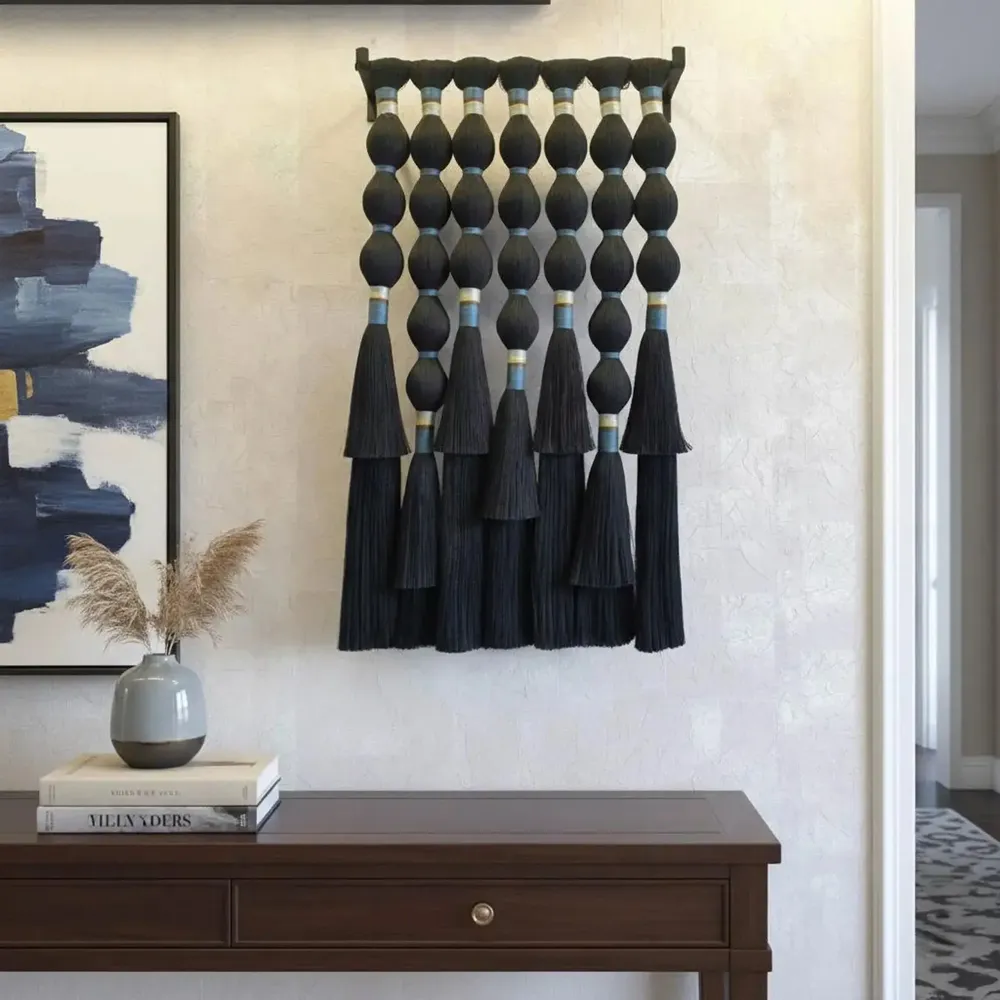 Autres décorations murales - Echo Noir : décoration murale en macramé cubique faite à la main - SARMAL DESIGN