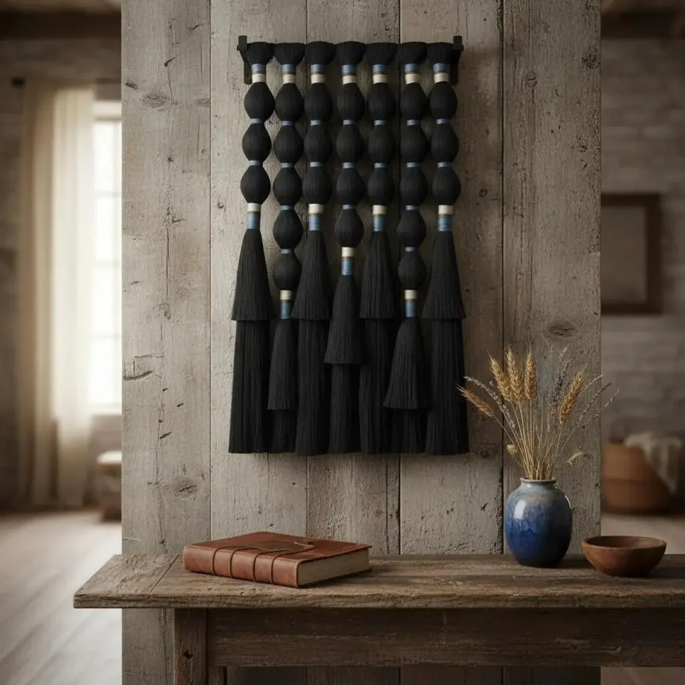 Autres décorations murales - Echo Noir : décoration murale en macramé cubique faite à la main - SARMAL DESIGN