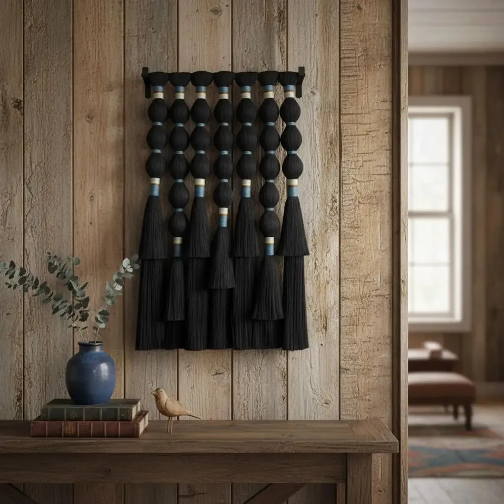 Autres décorations murales - Echo Noir : décoration murale en macramé cubique faite à la main - SARMAL DESIGN
