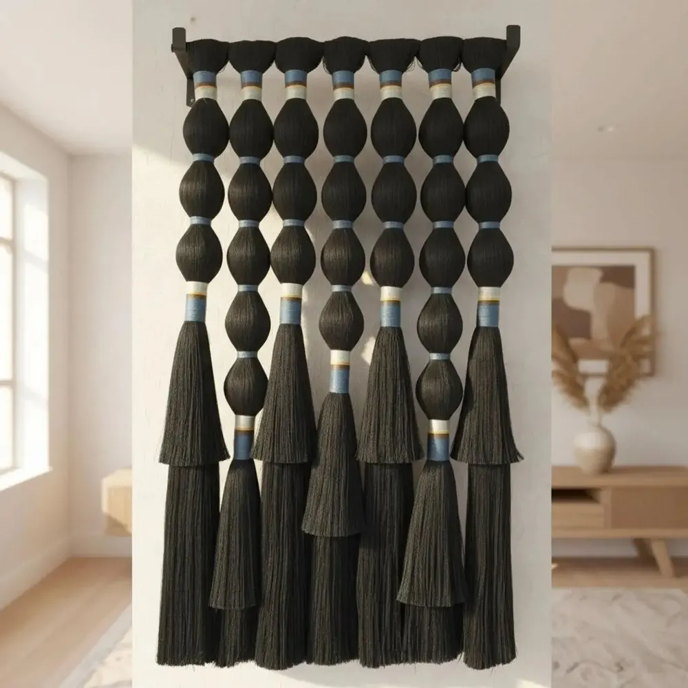 Autres décorations murales - Echo Noir : décoration murale en macramé cubique faite à la main - SARMAL DESIGN