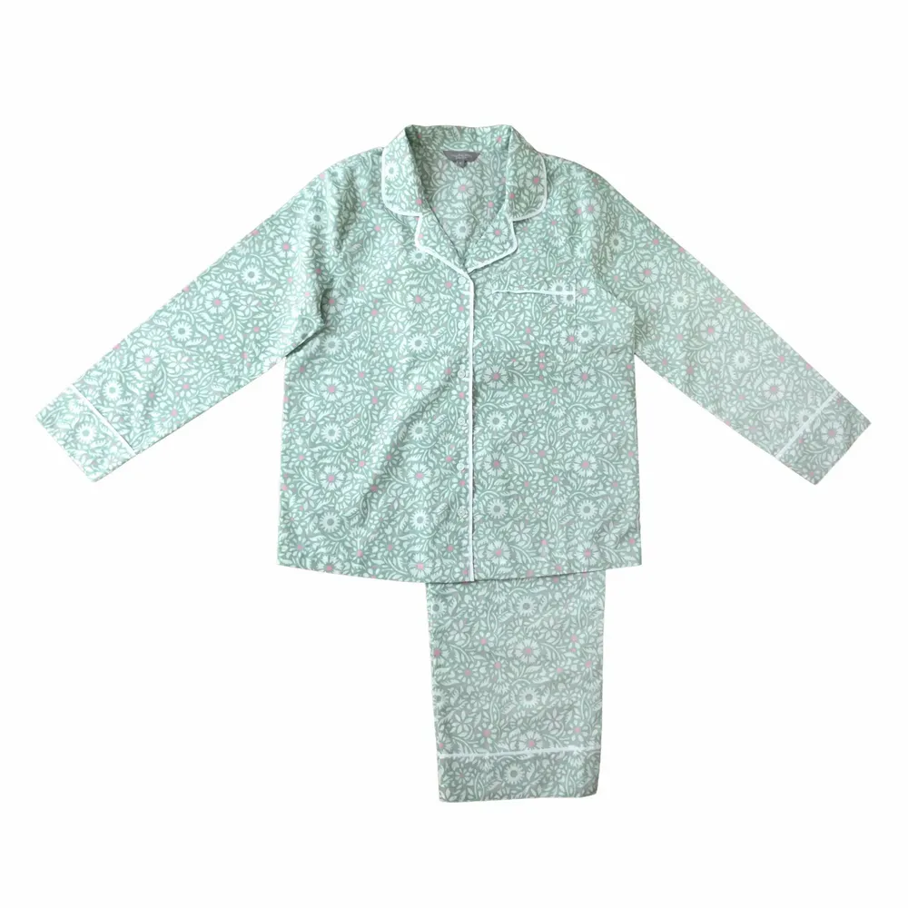 Sleepwear - Cotton Pyjamas - Flora Pastel Green - LIME TREE DESIGN