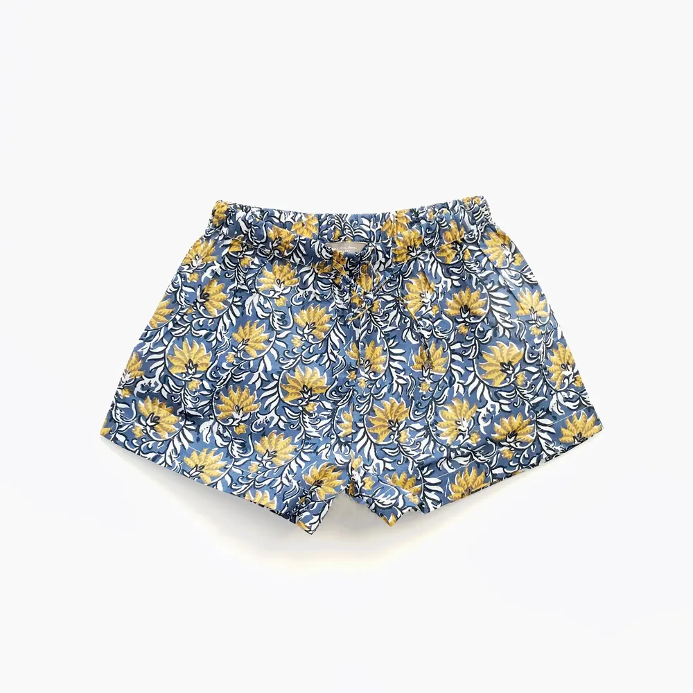 Sleepwear - Sleep Shorts: Jaipur Blue and Yellow - LIME TREE DESIGN
