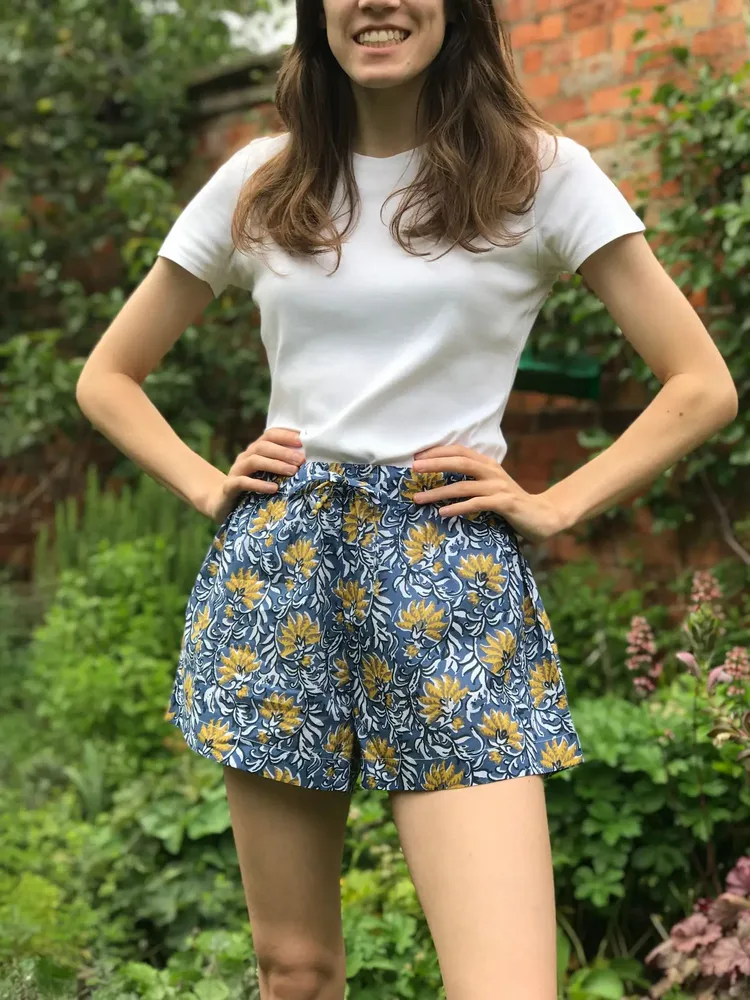 Sleepwear - Sleep Shorts: Jaipur Blue and Yellow - LIME TREE DESIGN