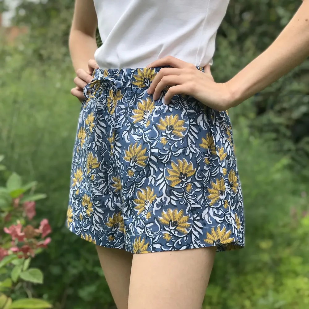 Sleepwear - Sleep Shorts: Jaipur Blue and Yellow - LIME TREE DESIGN