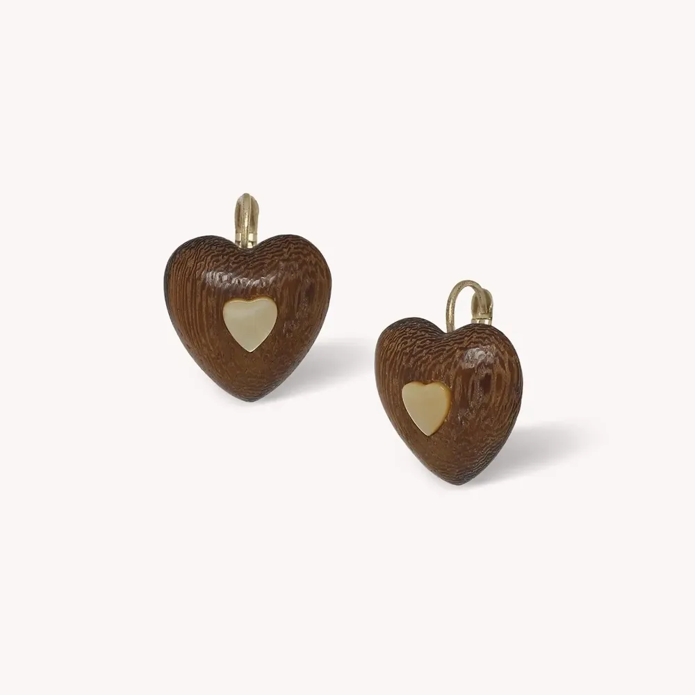 Bijoux - Boucles d'oreilles dormeuses petit coeur bois de roblès - Wild Heart - NATURE BIJOUX
