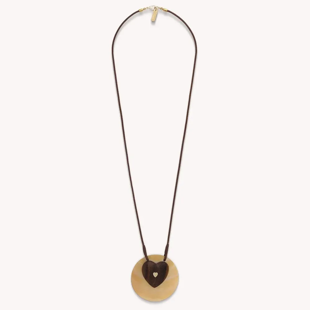 Bijoux - Collier long pendentif nacre et bois - Wild Heart - NATURE BIJOUX