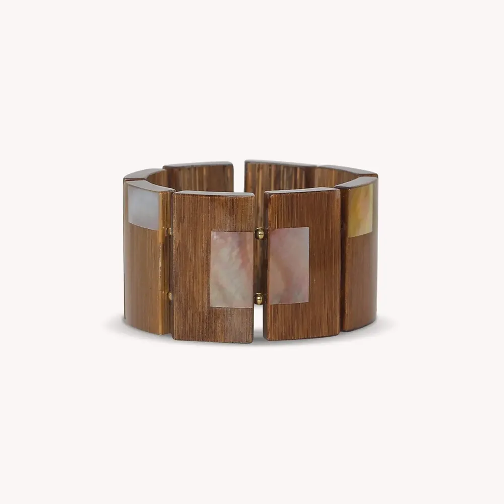 Bijoux - Bracelet extensible 8 éléments bambou & nacre - Kamakura - NATURE BIJOUX