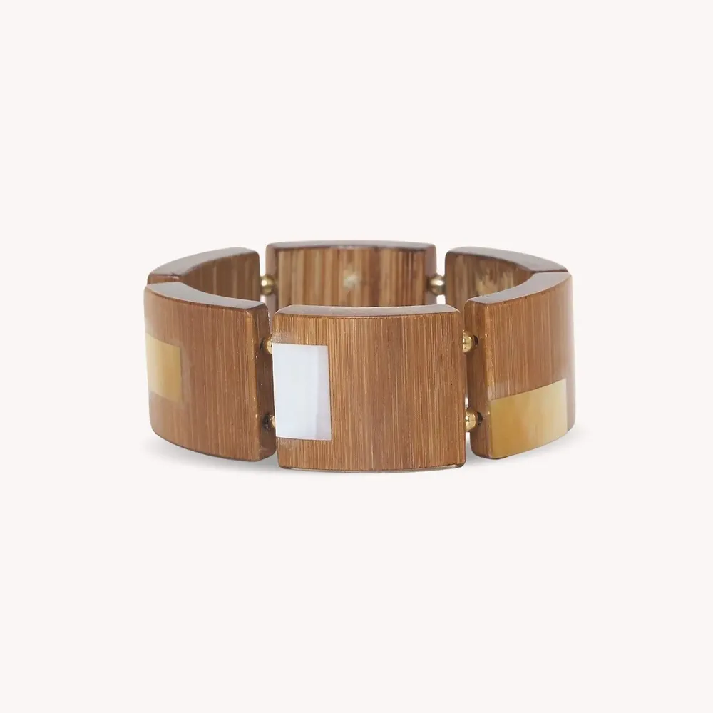 Bijoux - Bracelet extensible 6 éléments bambou et nacre - Kamakura - NATURE BIJOUX