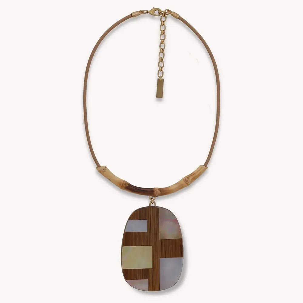 Bijoux - Collier gros pendentif bambou & nacre - Kamakura - NATURE BIJOUX