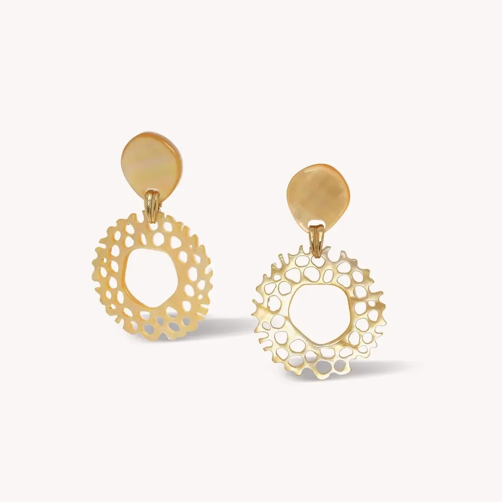 Jewelry - Golden MOP ring post earrings - Corallium - NATURE BIJOUX