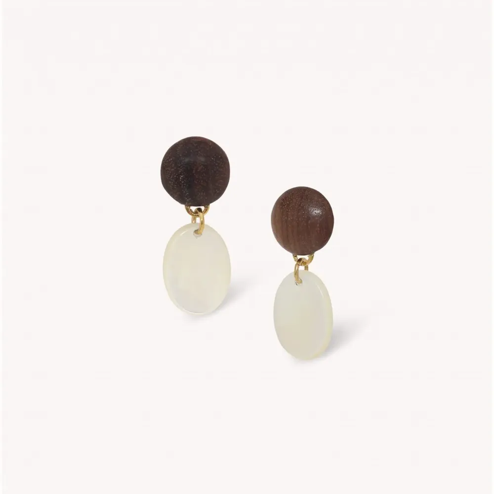 Jewelry - Wood top post earrings with MOP dangle - Oman - NATURE BIJOUX