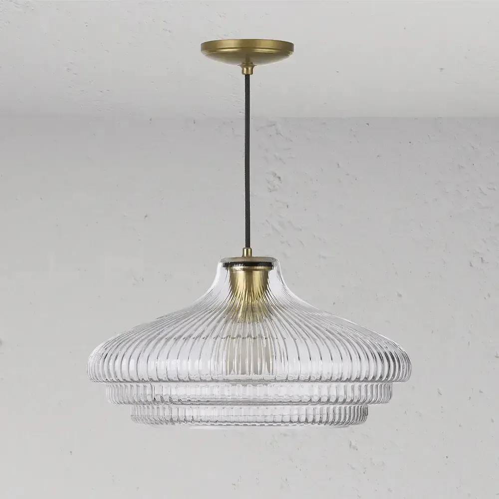 Hanging lights - Brookfield Large Pendant Light Fluted Glass - Antique Brass - CORSTON ARCHITECTURAL DETAIL