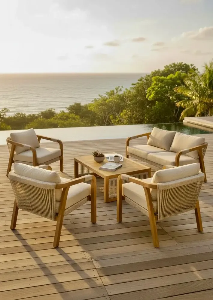Lawn sofas   - Olefin teak and rope outdoor lounge - SBH3 - BALINAISA