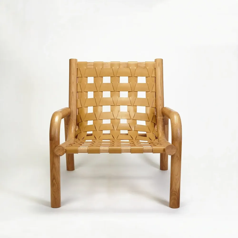 Fauteuils pour collectivités - Fauteuil Bas Salon Ginga - Cuir de selle naturel & pied Chêne massif - DUISTT
