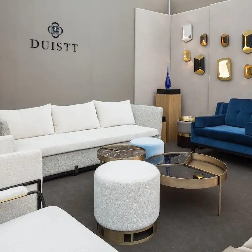 Tabourets pour collectivités - Pouf rond diam 50cm Escape, asisse tissu COM/COL option, base laiton - DUISTT