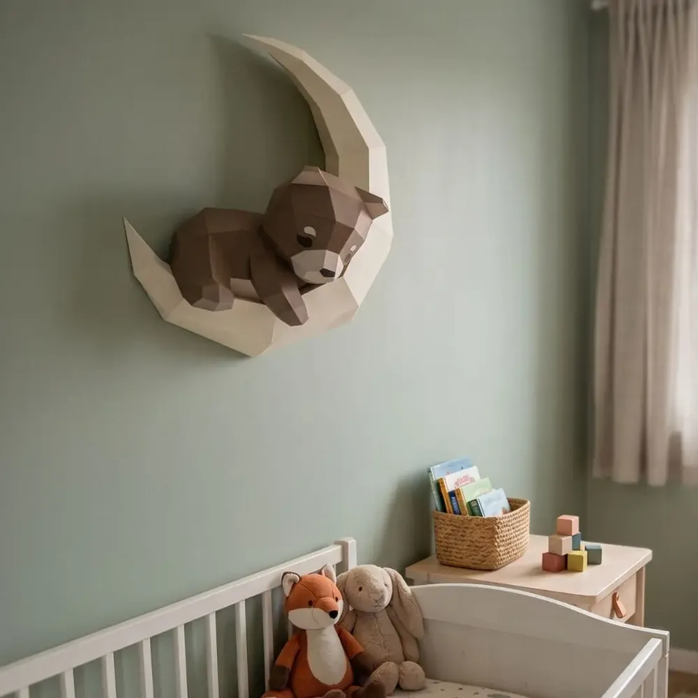 Children's decorative items - Papercraft 3D DIY Kits - Bear and Moon Wall Decor - MOKI MOKI
