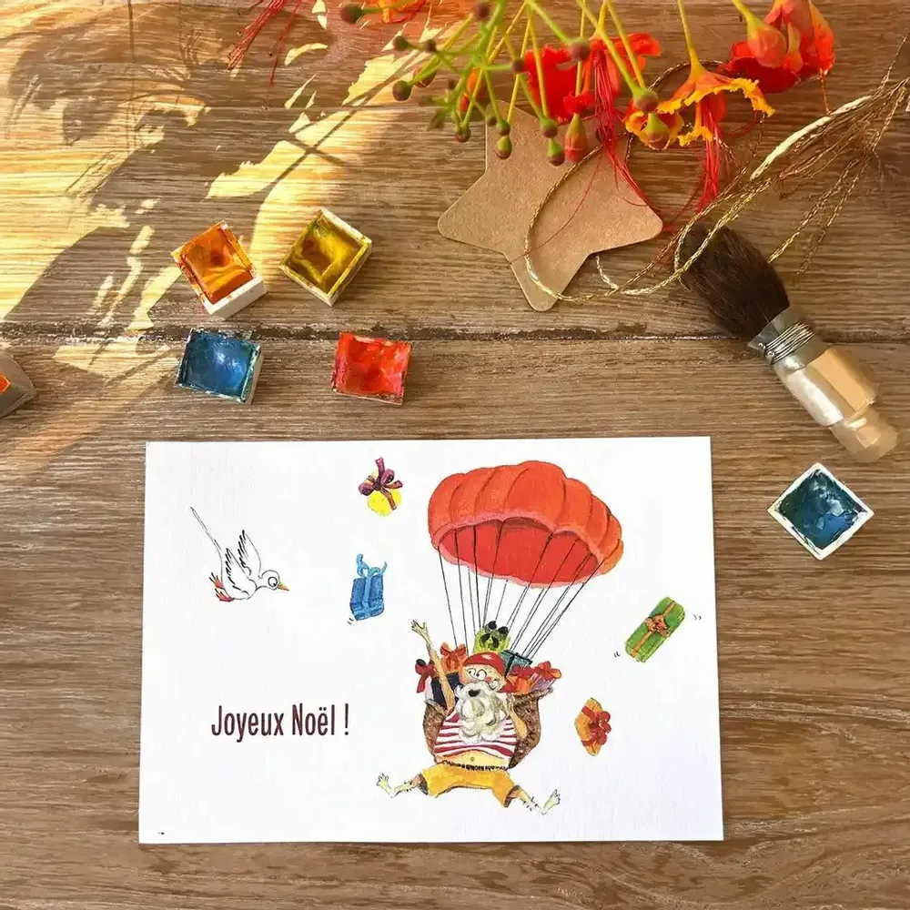Card shop - Xmas postcard- Père Noël en Parachute - POP ET SES FRÈRES
