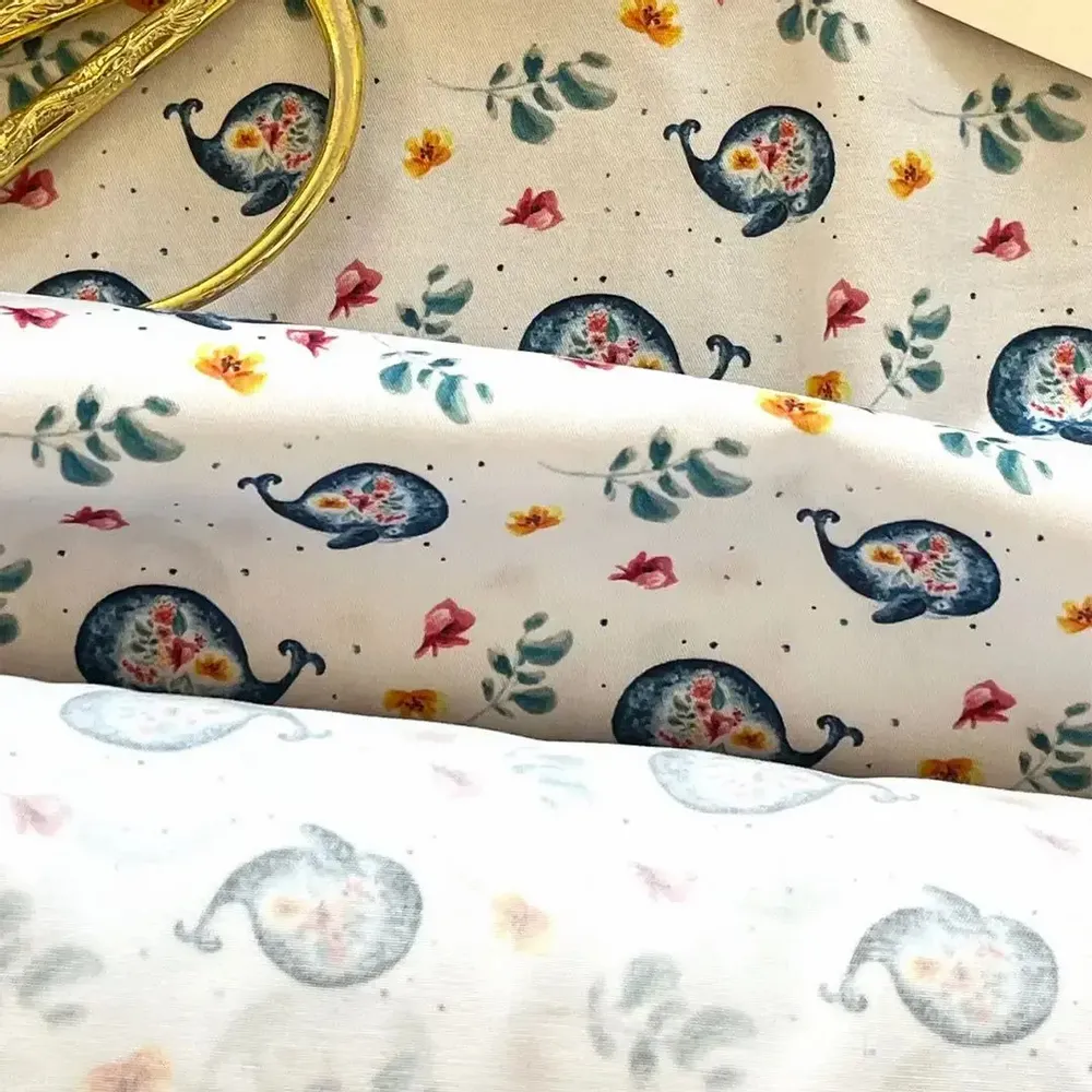 Fabrics - Cotton fabric Oeko Tex - La Baleine et les Fleurs - POP ET SES FRÈRES